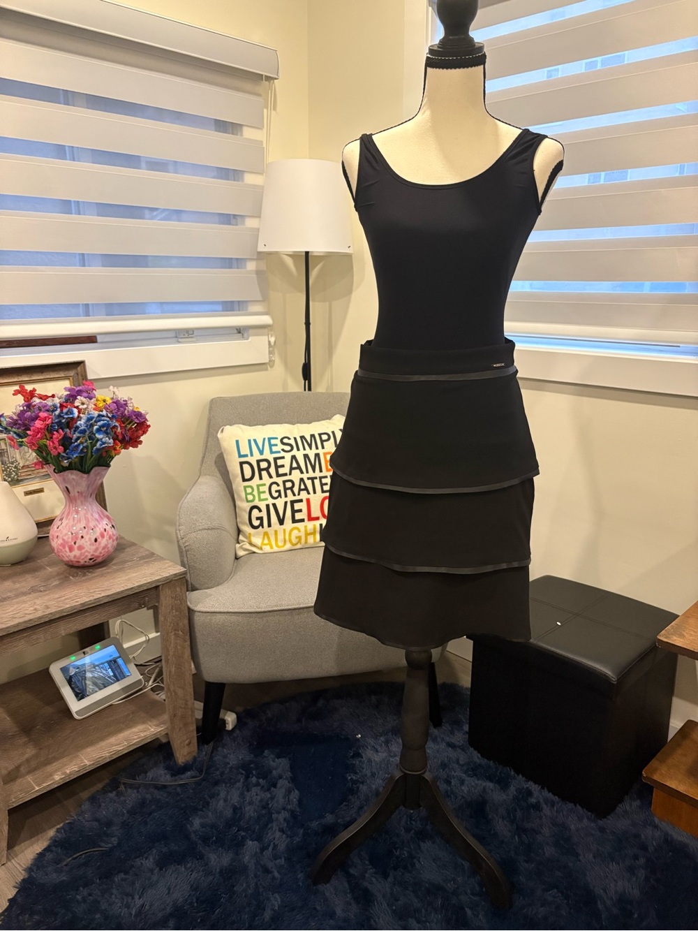 Artigli Italy Black Coated Faux Leather Tiered Ruffle Skirt - Waist 28"